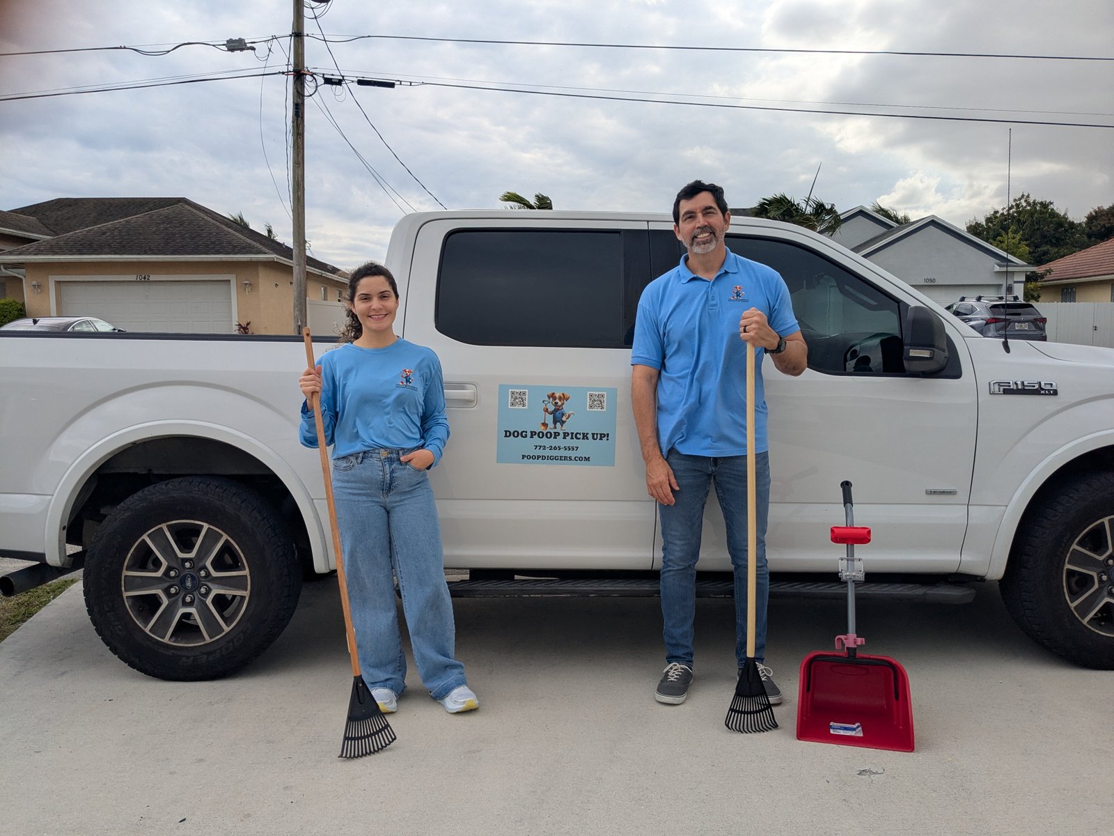The Poop Diggers founders with the truck and tools
